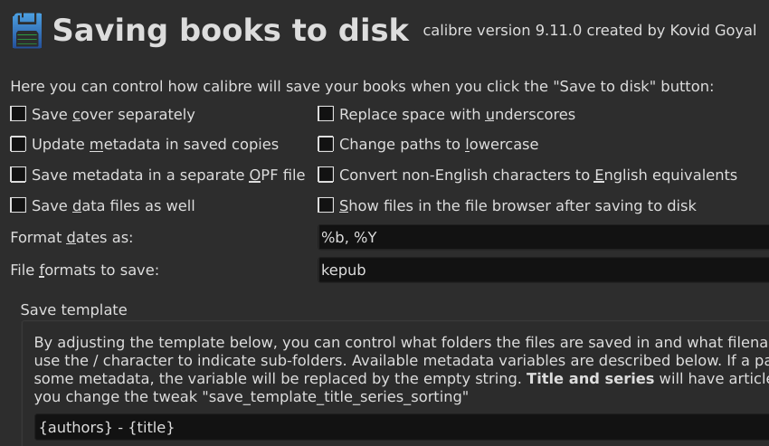 Calibre Save to Disk